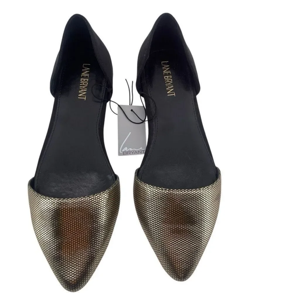 Lane Bryant Metallic D’Orsay Flats Pointed Toe Gold Black NWT Size 10